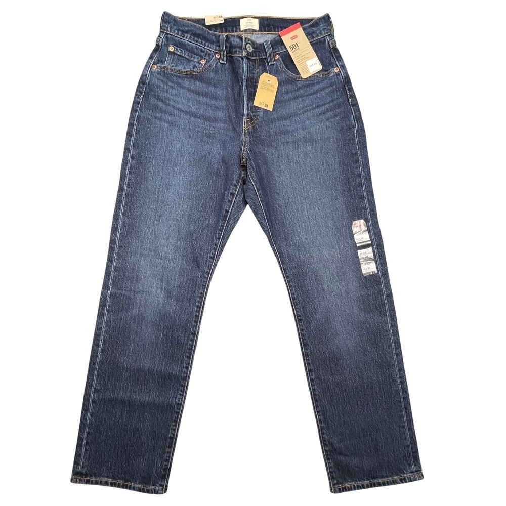NWT Levis Blue 501 Curve Stretch Straight Leg Jeans Womens 30x30